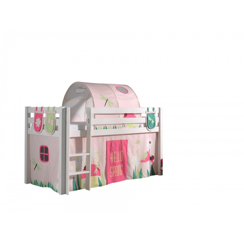 Halvhøj seng med forhæng og tunnel – Pino, hvid billede