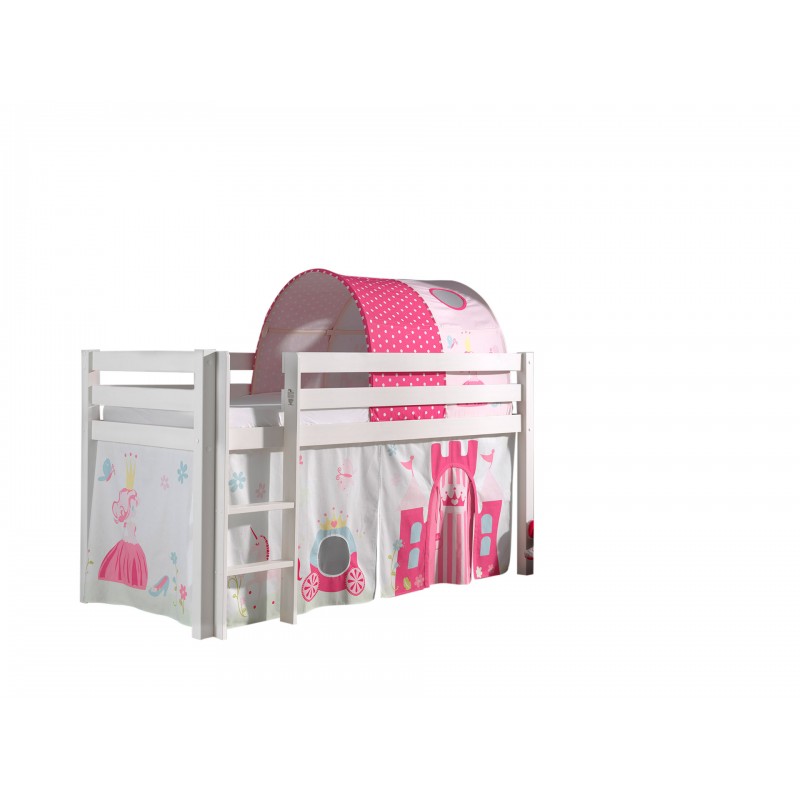 Halvhøj børneseng med forhæng og tunnel – Pino, hvid billede
