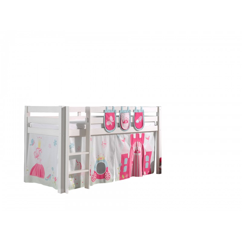 Halvhøj seng med forhæng – Pino, hvid, Princess billede