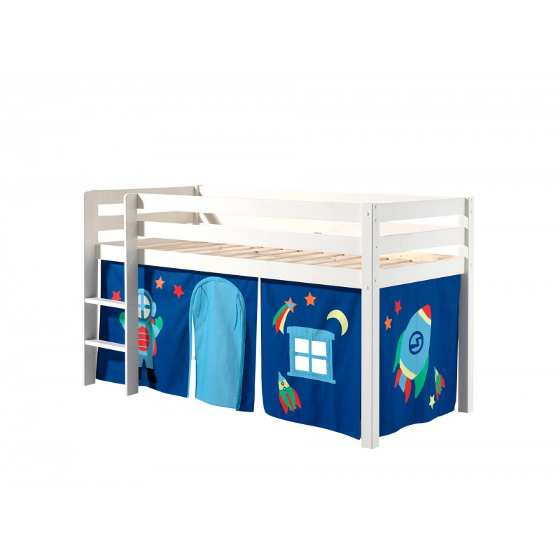 Halvhøj børneseng med forhæng – Pino, hvid billede