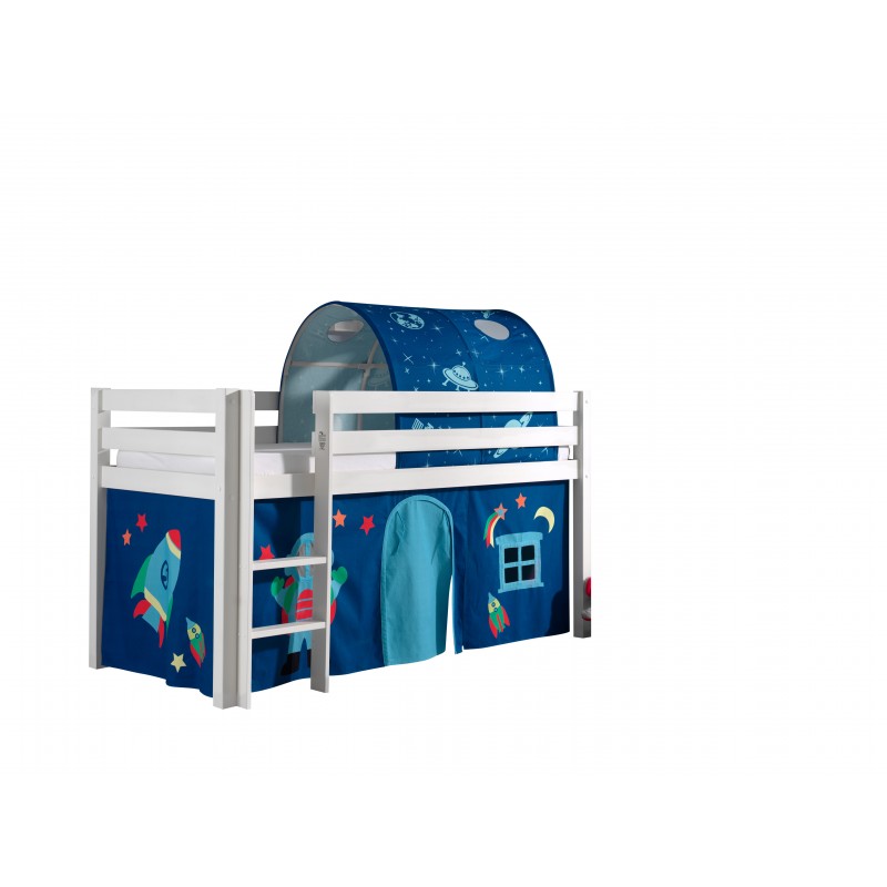 Halvhøj juniorseng med forhæng og tunnel - Pino, hvid