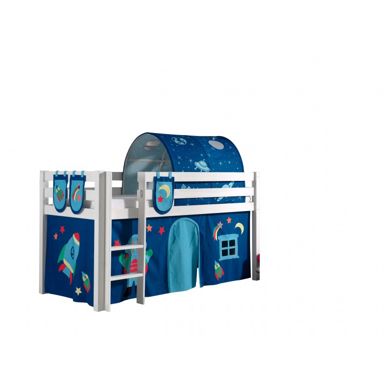 Halvhøj seng med forhæng og tunnel – Pino, hvid, Astro billede