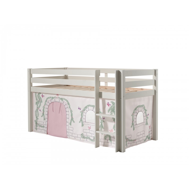 Halvhøj seng med forhæng – Pino, hvid billede