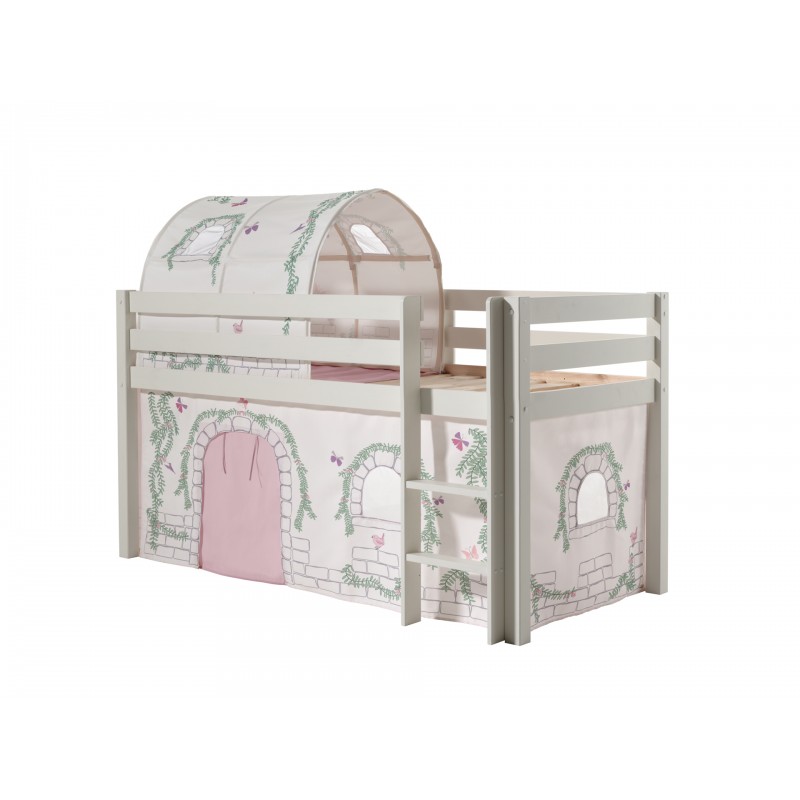 Halvhøj seng med forhæng og tunnel – Pino, hvid, Birdy billede