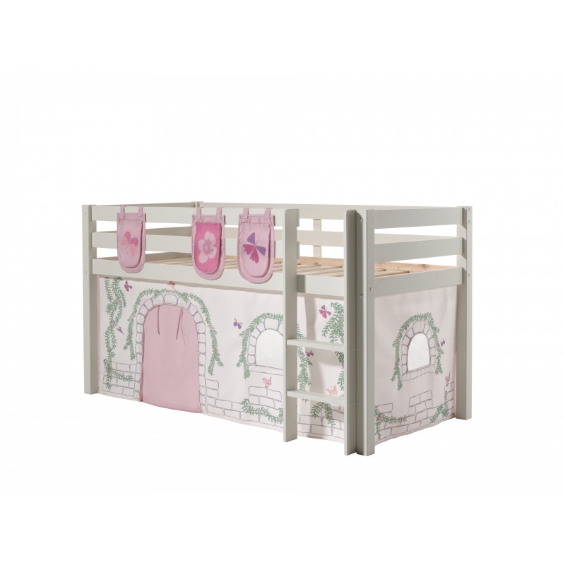 Halvhøj børneseng med forhæng – Pino Sæt Birdy, hvid billede