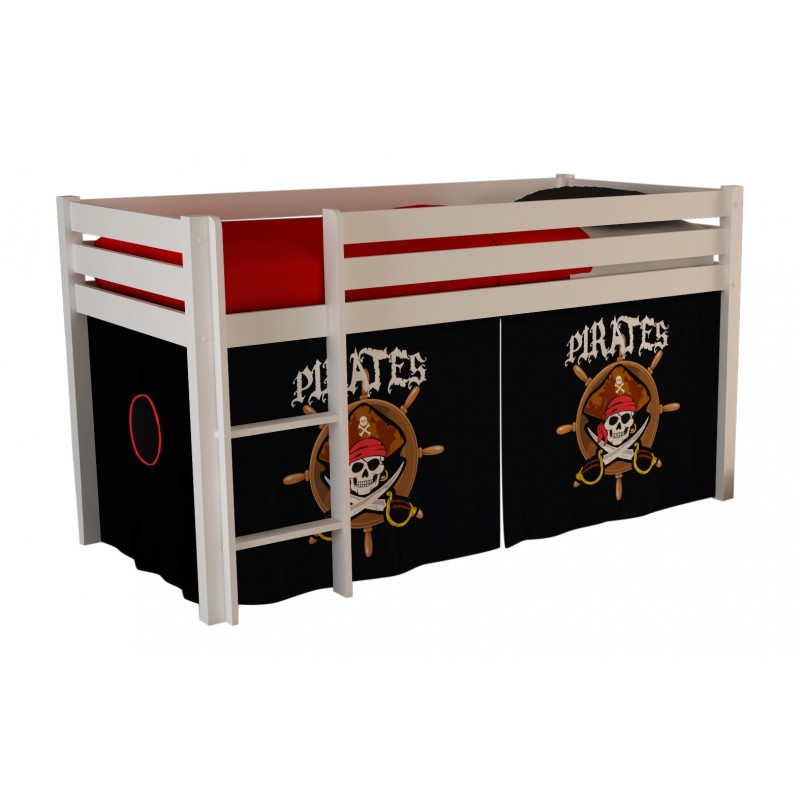 Halvhøj seng med forhæng – Pino, hvid, Pirates billede