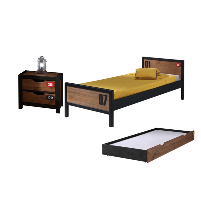 Børneseng med skuffe og natbord - Alex Sæt, natur (90 × 200 cm)