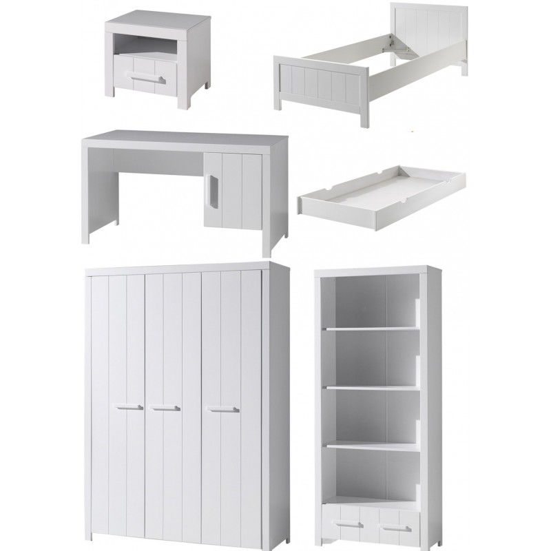 Børnemøbelsæt hvid – Erik sæt med seng 90×200, skab, skrivebord, reol og natbord billede