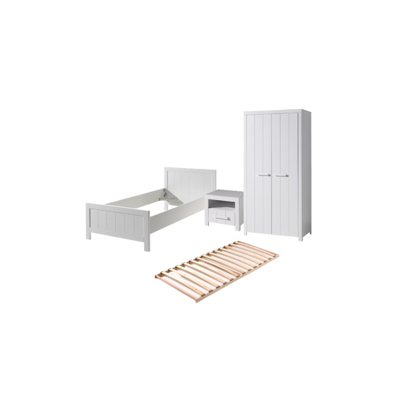 Børneværelse sæt med seng, natbord og garderobeskab - Erik, hvid