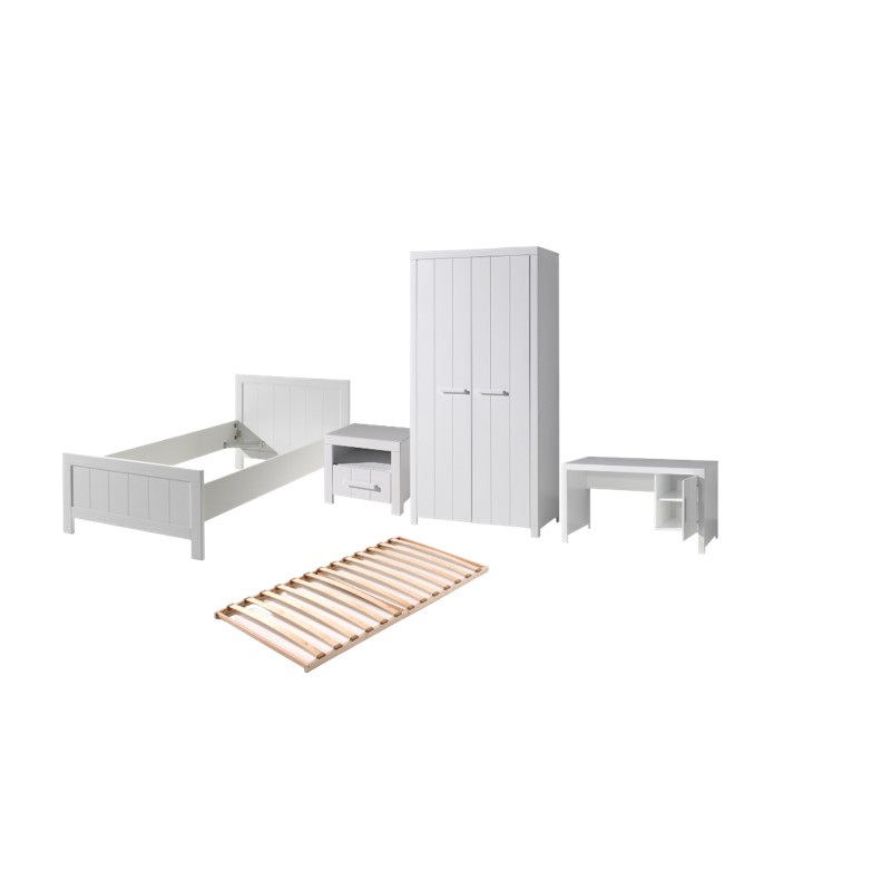 Børneværelses sæt Erik – hvid (seng 90×200, natbord, garderobeskab, skrivebord) billede