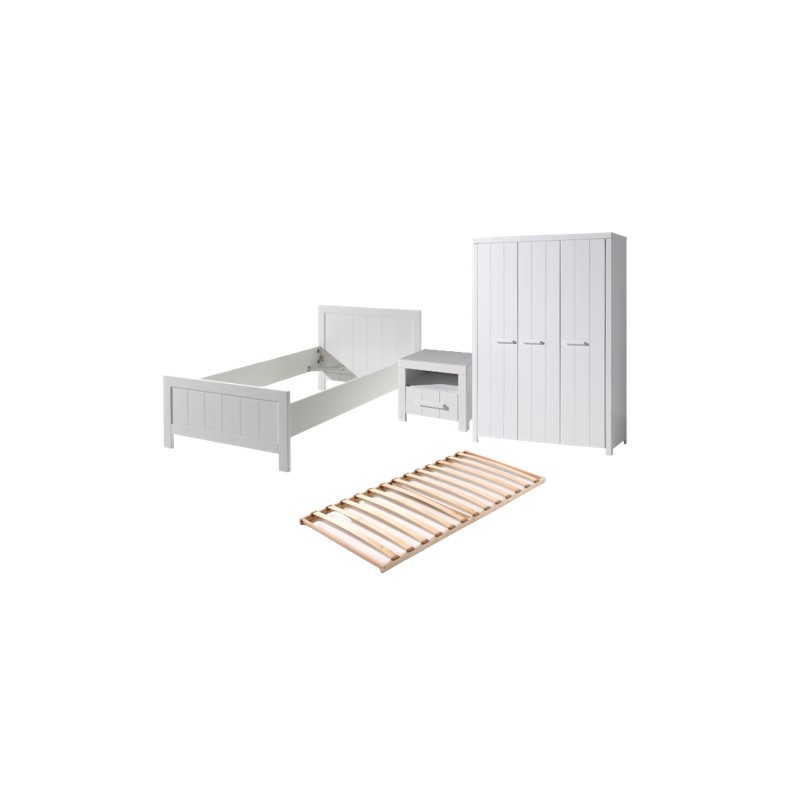 Børneværelses-sæt Erik – hvid (seng 90×200, natbord, 3-dørs garderobe) billede