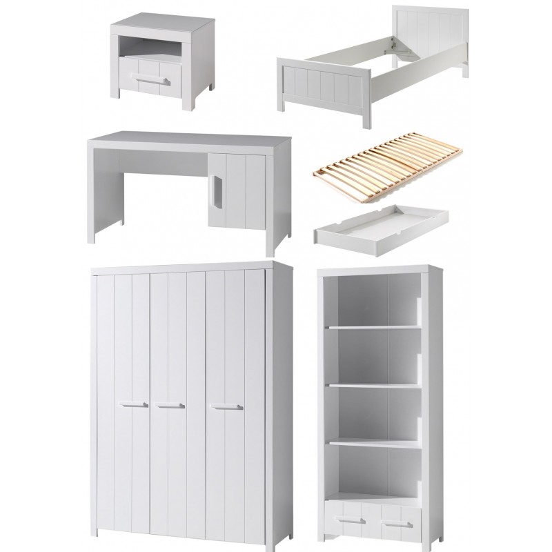 Børnemøbelsæt Erik – hvid (seng 90×200, garderobeskab, skrivebord m.m.) billede