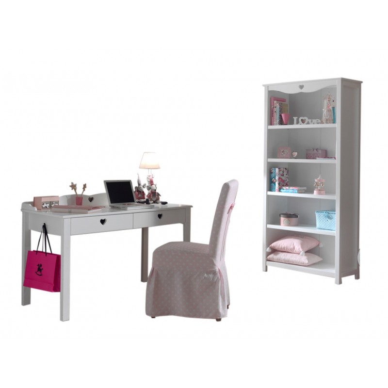 Børnemøbelsæt med skrivebord og reol – Amori, hvid billede