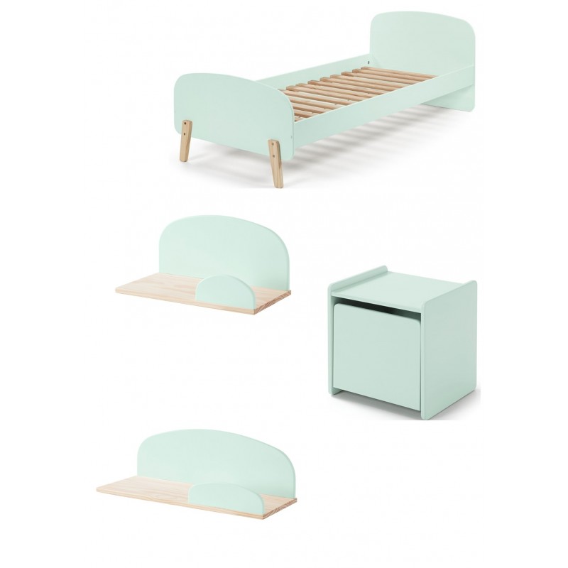 Børneseng med natbord og hylder 90 x 200 – Kiddy mintgrøn billede