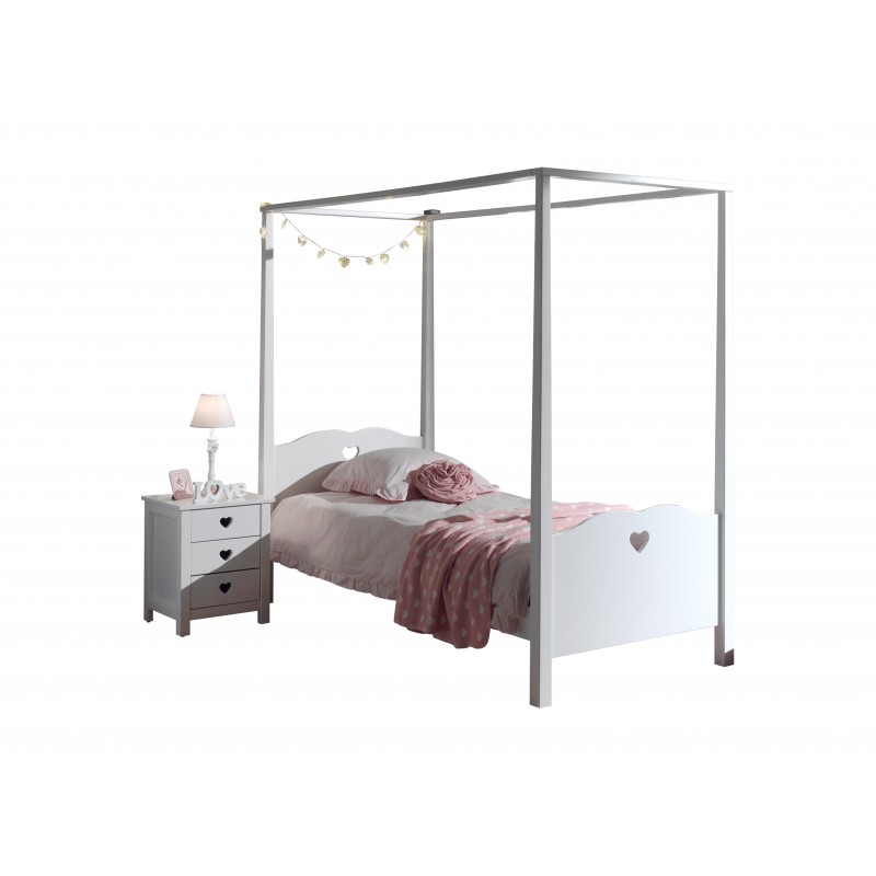 Himmelseng med natbord – Amori Sæt, hvid (90 × 200 cm) billede