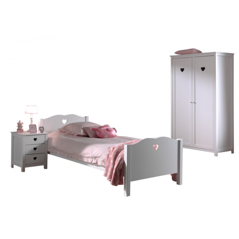Børneværelse sæt – Amori hvid (seng 90 × 200 + natbord + 2-dørs garderobeskab) billede