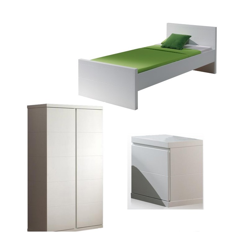 Børnemøbelsæt hvid – Lara seng 90×200 med natbord og 2-dørs garderobeskab billede