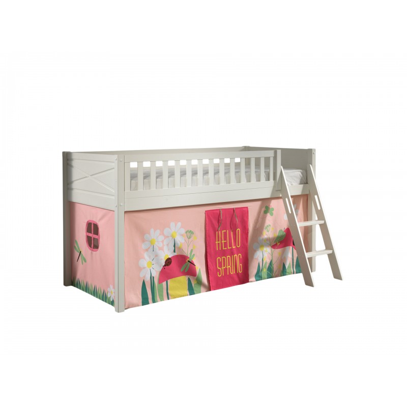 Halvhøj seng med forhæng – Scott sæt, hvid (90 × 200 cm) billede