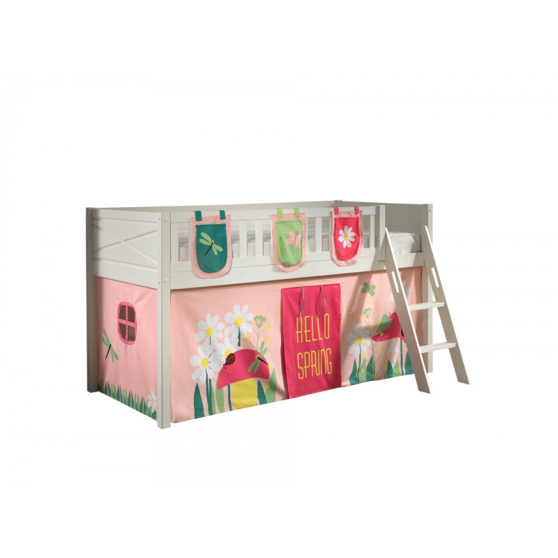 Halvhøj seng til børn 90 × 200 - Scott sæt, hvid med SPRING tekstiler