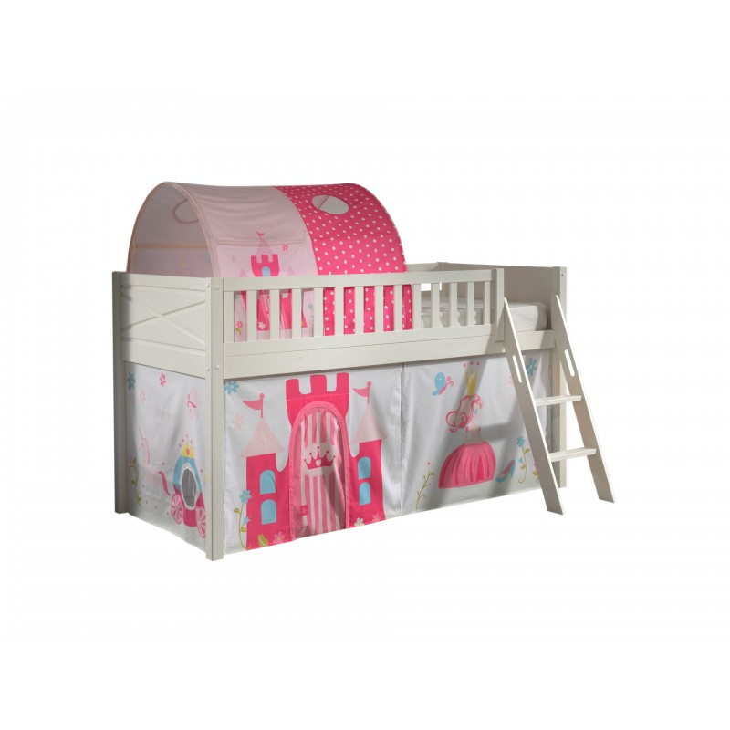 Halvhøj seng 90x200 med prinsesse-tekstil – Scott, hvid billede