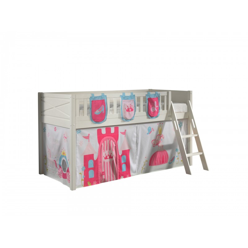 Halvhøj seng med forhæng 90 × 200 – Scott, hvid, PRINCESS billede