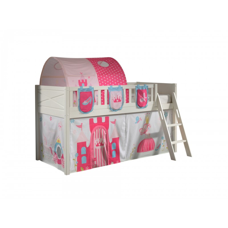 Halvhøj børneseng 90 x 200 med prinsessetekstil – Scott, hvid billede