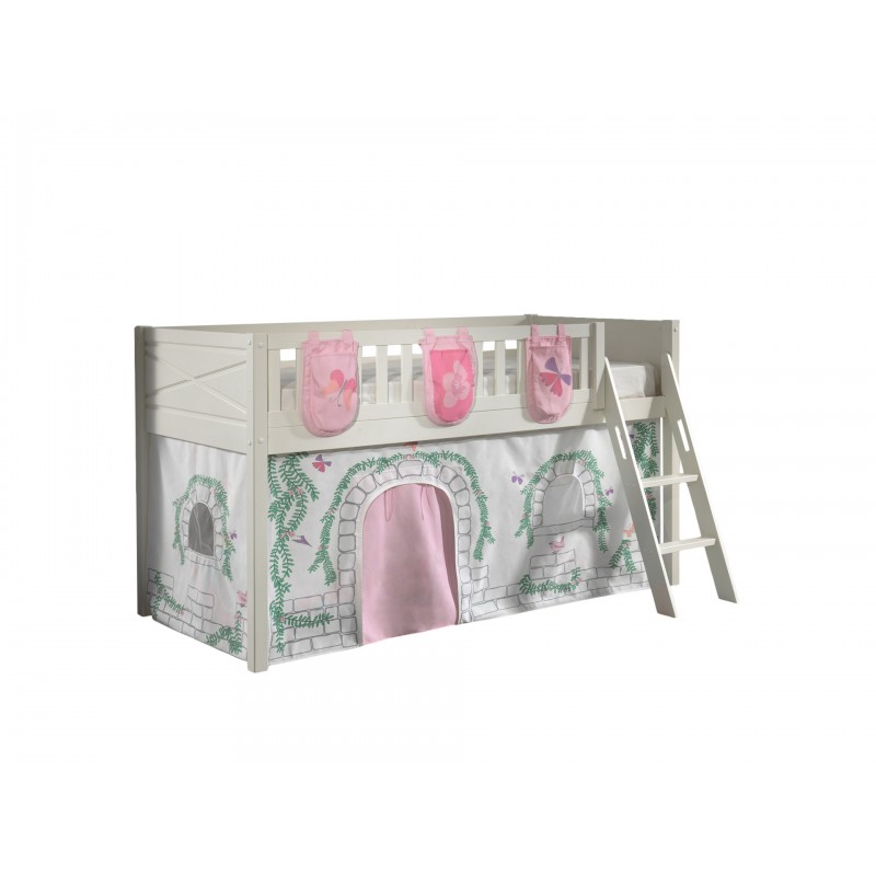 Halvhøj seng med forhæng 90x200 – Scott Sæt, hvid billede