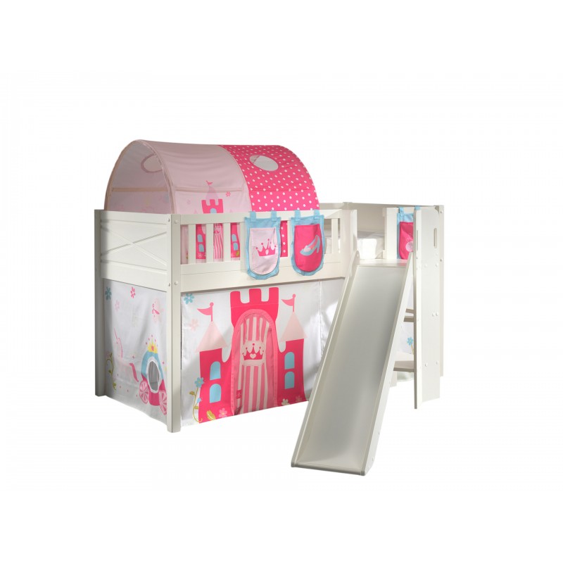 Halvhøj seng med rutsjebane 90×200 - Scott Sæt, hvid, prinsesse