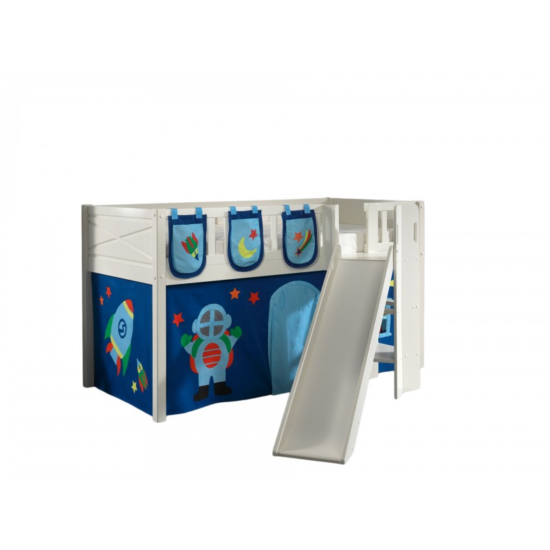 Halvhøj seng med rutsjebane 90 × 200 - Scott sæt, hvid