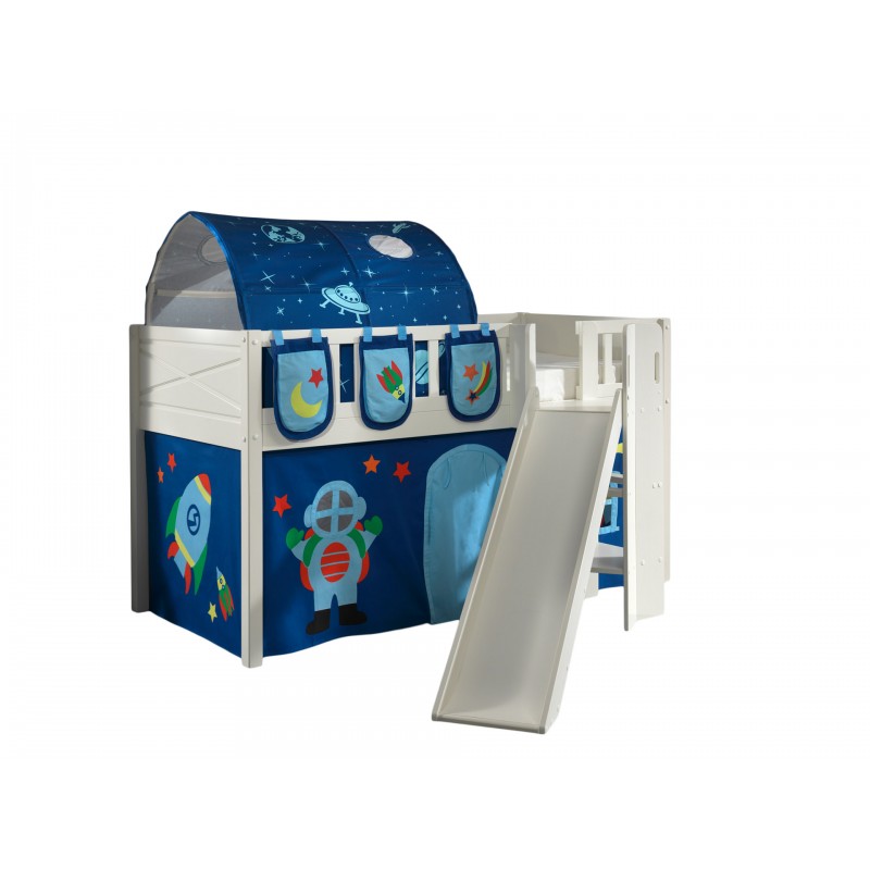 Halvhøj seng med rutsjebane 90×200 – Scott sæt, hvid, Astro billede