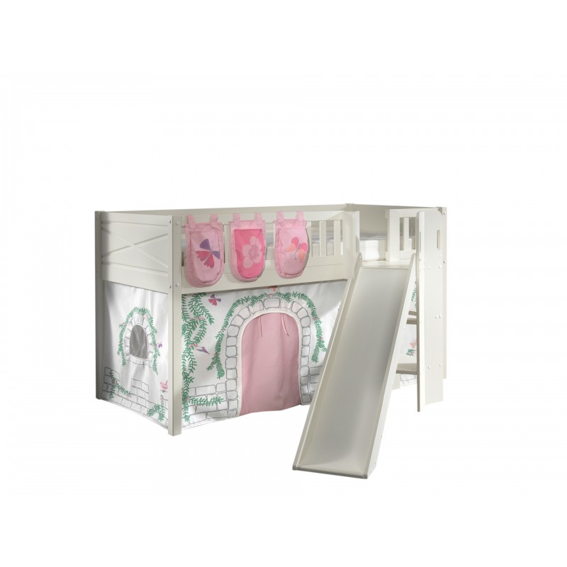 Halvhøj juniorseng med rutsjebane – Scott sæt, hvid, 90 × 200 cm billede