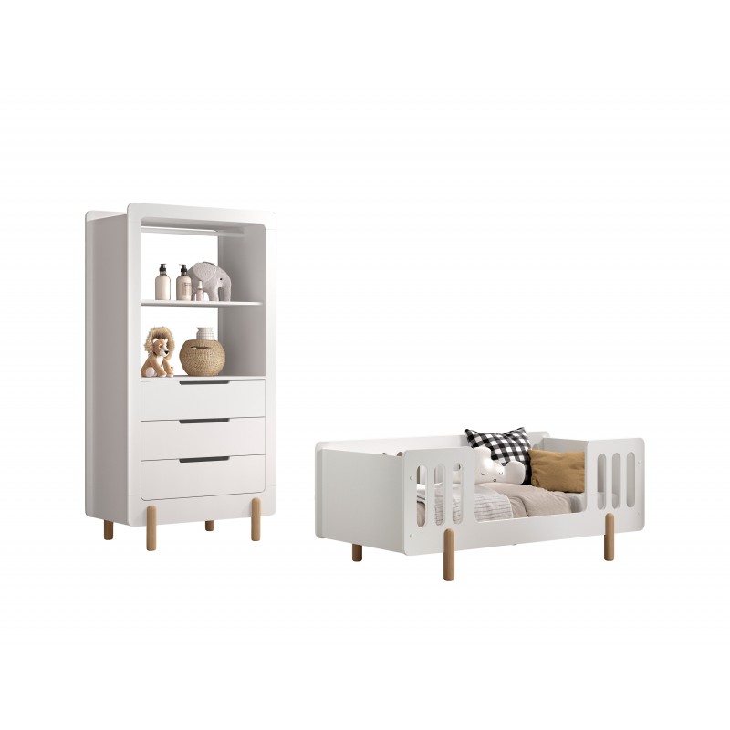 Børnesæt med juniorseng og kommode – Smile (70 × 140 cm) – Hvid billede