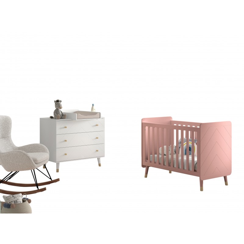 Babyværelse sæt med tremmeseng 60 × 120 cm og kommode - Billy, rosa/lyserød og hvid