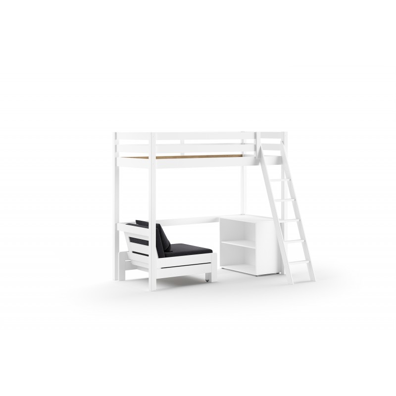 Høj juniorseng med sofa og reol – Pino Sæt, hvid billede