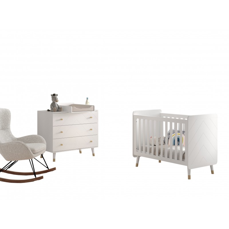 Babysæt med tremmeseng 60 x 120 cm og kommode - Billy, hvid