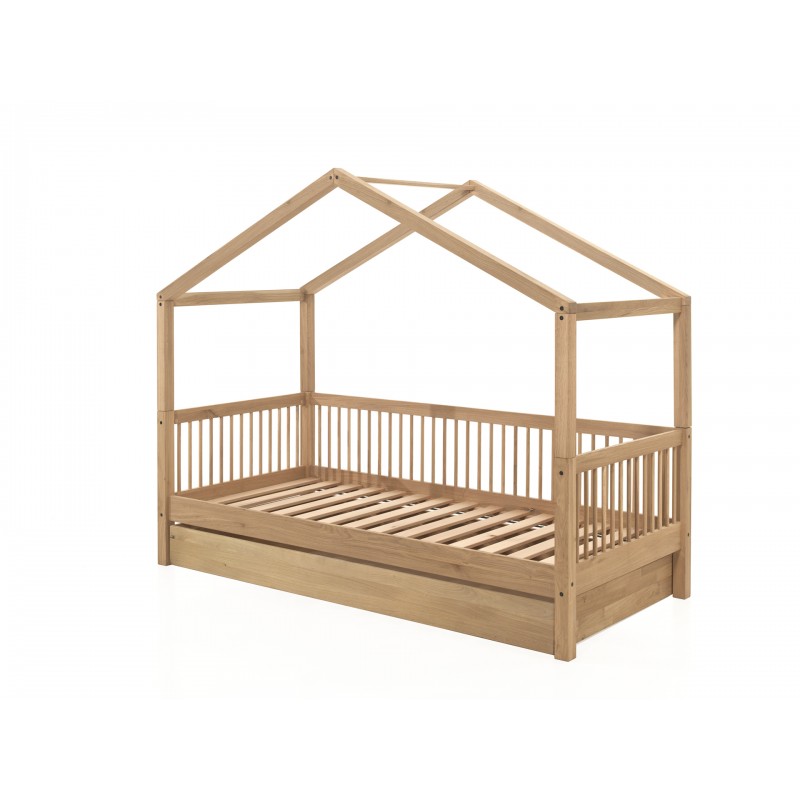 Børneseng i eg med hustag – Forrest Oak sæt 90×200 cm med skuffe billede