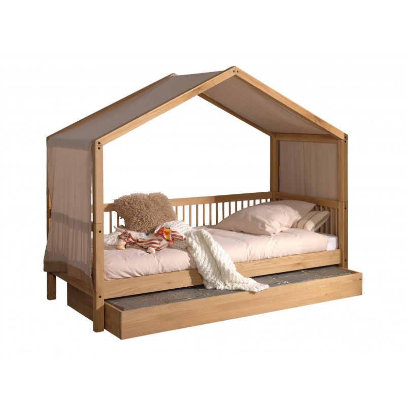 Husseng i eg med skuffe og tekstilsæt – Forrest Oak (90 × 200 cm) billede