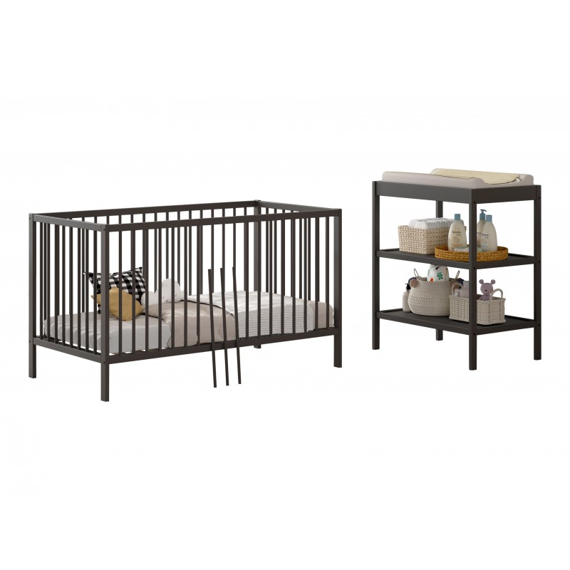 Kombineret babyseng og puslebord Dino 70 × 140 cm – antracit billede