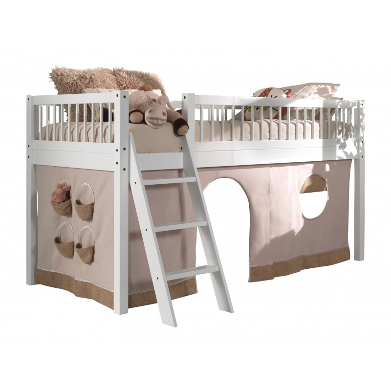 Halvhøj seng 90 x 200 med tekstilsæt – Forrest Bøg, hvid billede