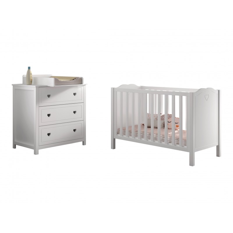 Babyseng og puslekommode sæt – Amori, hvid billede