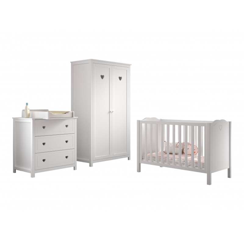 Børneværelsessæt med tremmeseng 60×120 – Amori, hvid billede