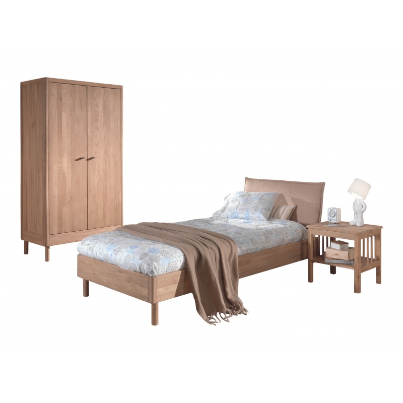 Børneseng-sæt i eg 90 × 200 - Forrest Oak med garderobeskab og natbord