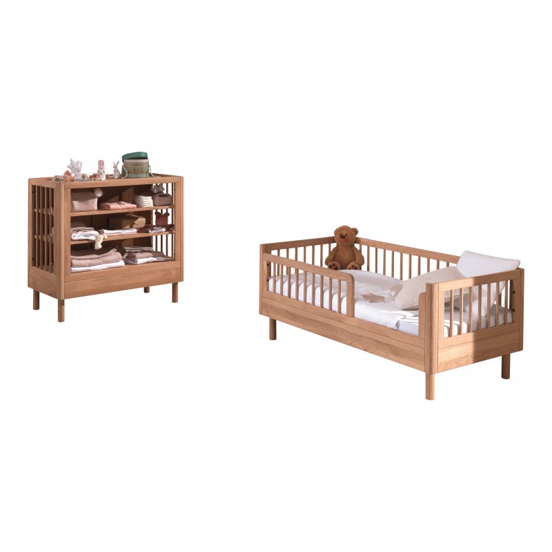 Børneseng og puslereol i eg – Forrest Oak sæt (70 × 140 cm) billede