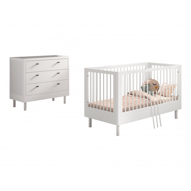 Baby- og juniorseng med kommode Forrest Beech sæt 70 × 140 cm – hvid billede