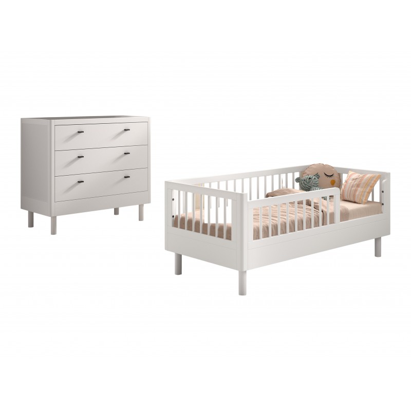 Børneseng og kommode sæt 70 x 140 cm – Forrest Beech, hvid billede