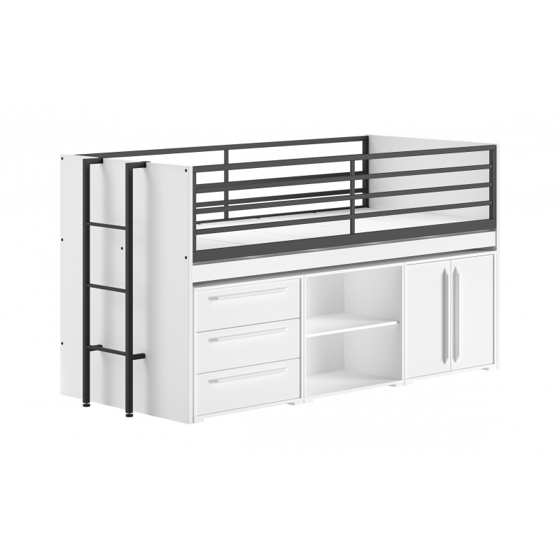 Halvhøj seng med opbevaring Sam sæt 90 × 200 cm – hvid billede