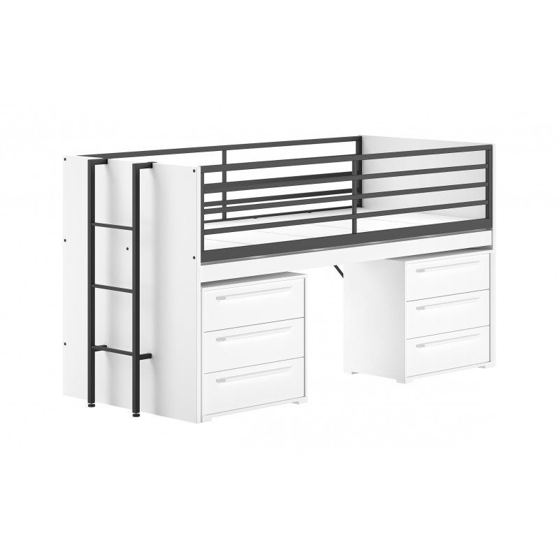 Halvhøj seng med skrivebord og opbevaring – Sam sæt 90 × 200 cm, hvid billede