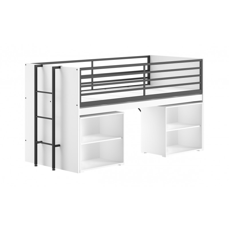 Halvhøj seng med reol, Sam sæt 90 x 200 cm – hvid billede