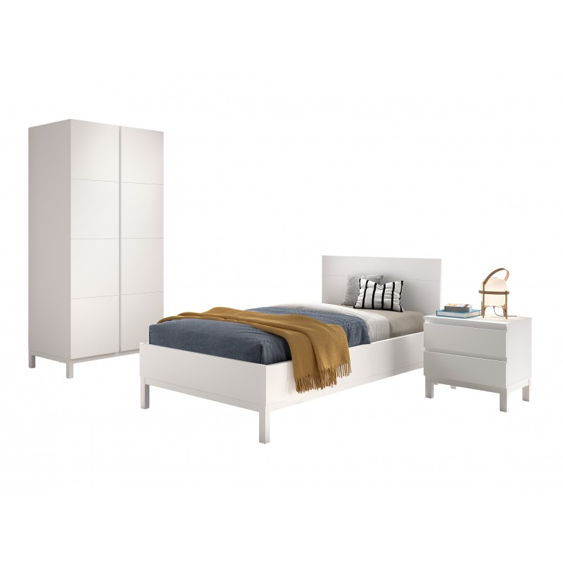 Børneværelse sæt – Eva 90 x 200 cm, hvid seng, natbord og garderobeskab billede