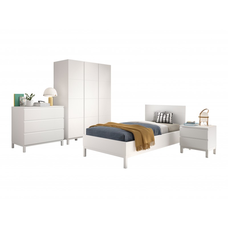 Børneværelsesæt Eva 90 x 200 cm – hvid seng, natbord, garderobeskab og kommode billede